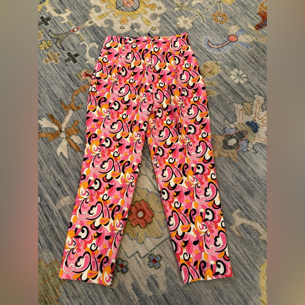 NWOT Zara Pink Psychedelic Floral Paisley Print '70s Retro Y2K Pleated Pants L - Picture 7 of 7